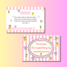 Load image into Gallery viewer, Pineapple Coquette Thank You Cards – Small Business Packaging Inserts (Set of 25, 50, or 100)
