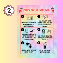 Load image into Gallery viewer, Custom Instructions Cards for Loaded Tea • 3 in × 4 in • Premium 110 lb Cardstock • 3 Designs • Sets of 24 / 48 / 96