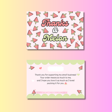 Load image into Gallery viewer, Thanks a Melon Summer Thank You Cards – Small Business Packaging Inserts (Set of 25, 50, or 100)