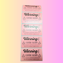 Load image into Gallery viewer, 2.25” x 1.25” Pink Thermal Labels – Warning: Choking Hazard – Small Parts Safety Label