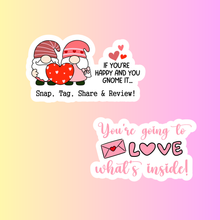 Load image into Gallery viewer, 40 Pack "If You're Happy & You Gnome It" + "You're Going to Love What's Inside" Glossy Packaging Stickers for Unboxing, Branding, and Customer Loyalty