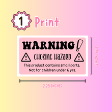 Load image into Gallery viewer, 2.25” x 1.25” Pink Thermal Labels – Warning: Choking Hazard – Small Parts Safety Label
