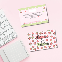 Load image into Gallery viewer, Thanks a Melon Summer Thank You Cards – Small Business Packaging Inserts (Set of 25, 50, or 100)
