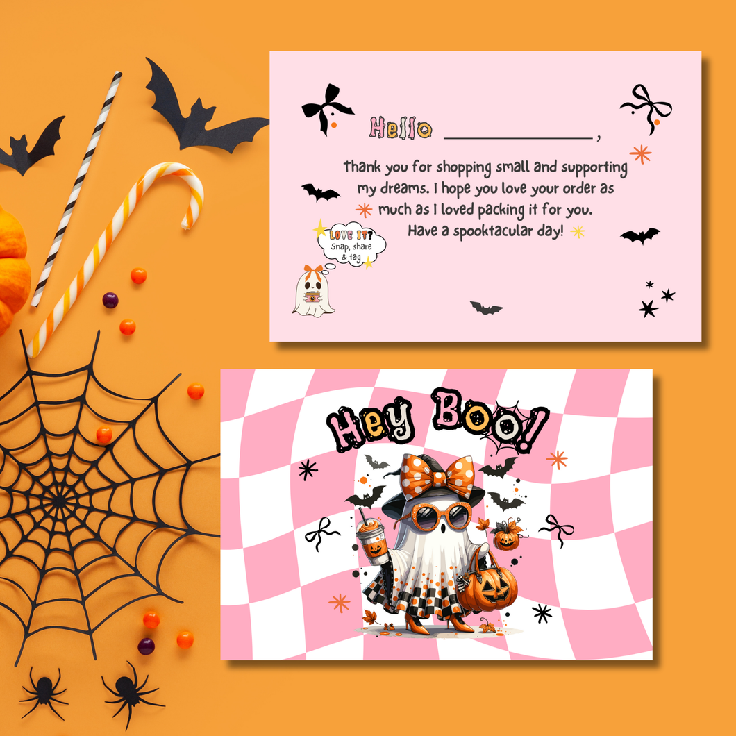 Hey Boo Halloween Thank You Cards – Cute & Adorable Customer Appreciation Inserts