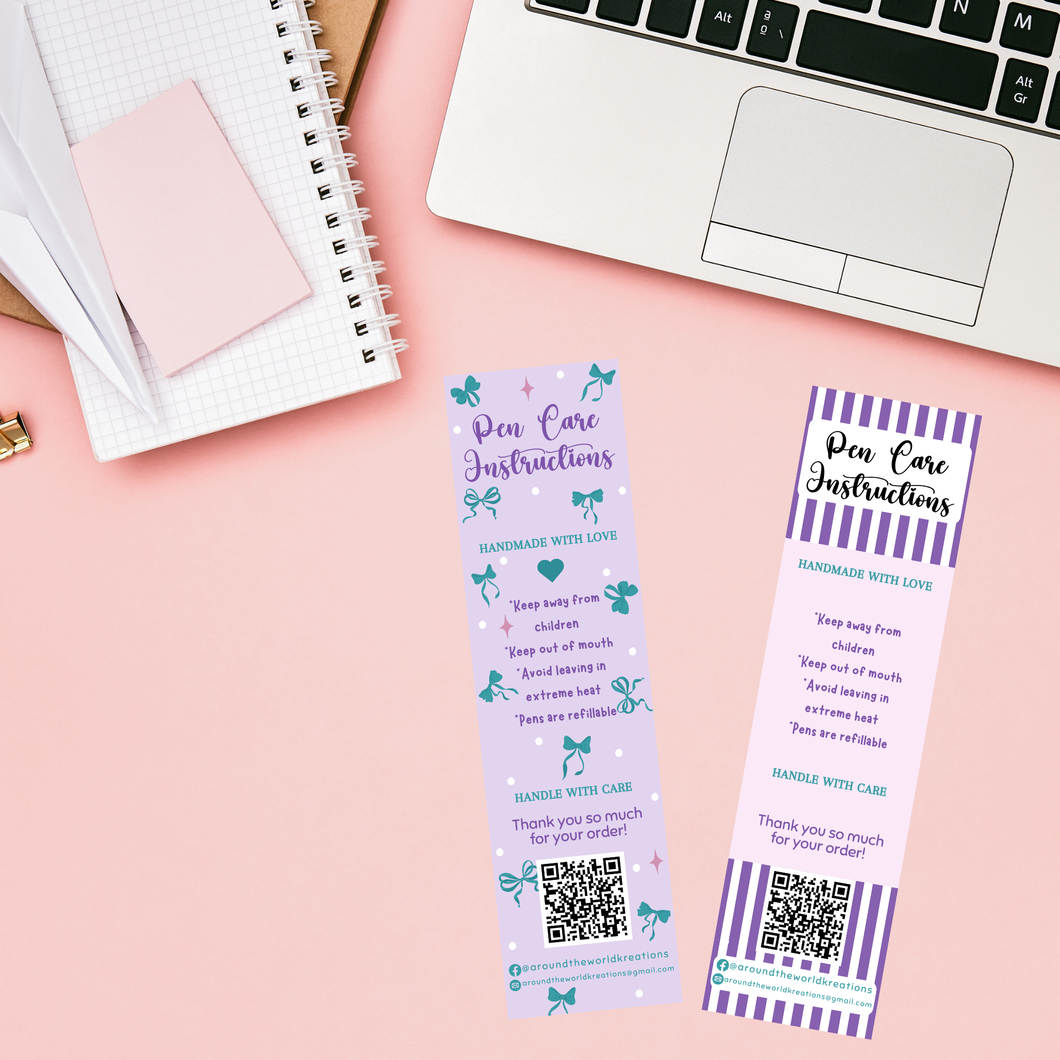 Custom Beaded Pen Care Cards – Personalized Packaging Inserts for Small Businesses