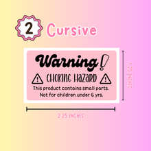 Load image into Gallery viewer, 2.25” x 1.25” Pink Thermal Labels – Warning: Choking Hazard – Small Parts Safety Label
