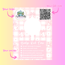 Load image into Gallery viewer, Custom Badge Reel Display Cards With Care Instructions
