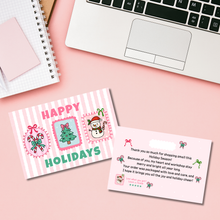 Load image into Gallery viewer, Coquette Happy Holidays Thank You Cards | Holiday Packaging Inserts for Small Businesses
