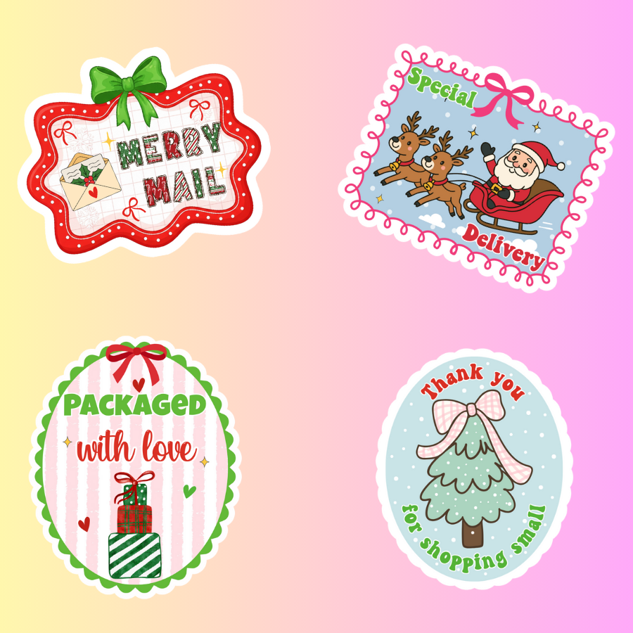 Christmas Thank You Packaging Stickers | Coquette Holiday Stickers for Small Business